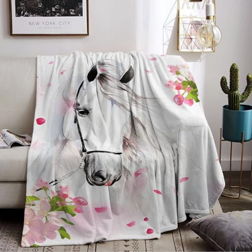 LLTTEER Flanell Kuscheldecke, 3D Pferd Muster, 150 x 200 cm, Warm, Weich, Für Indoor-Aktivitäten, Herbst, Winter