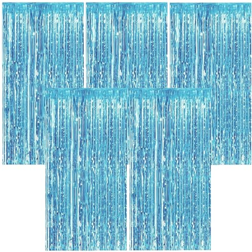 Torytoe Lametta Vorhänge Blau, 5 Stück Metallische Glitzervorhang Geburtstag 1x2M Folie Vorhang Glitzer Tinsel Curtains Folienfransen Vorhang für Geburtstage Festivals Hochzeit Party Bühnendekor