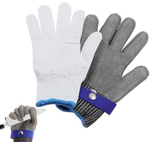 Schnittfeste Küchenhandschuhe, Metallstrickhandschuhe aus Edelstahl - Lebensmittelqualität Netzhandschuhe - Strapazierfähige und bequeme schnittfeste Handschuhe für sicheres Arbeiten