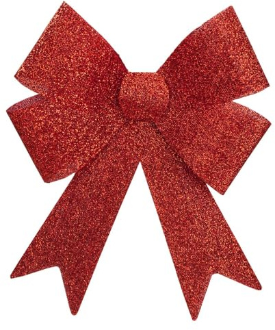VFM e-Store - Tinsel Bow Christmas Decoration X 1 Stocking Filler Xmas Present Celebration Festive Winter Ornaments - 37cm X 49cm X 13cm Red