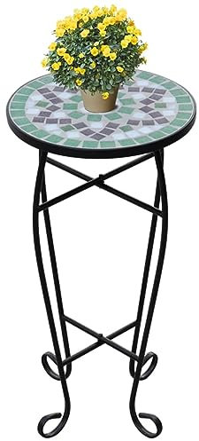 Table d'appoint en mosaïque - Table de bistrot - Support de fleurs - Petite table de jardin - Table de terrasse ronde - 60 x 30 cm - Bleu