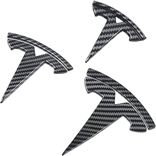 fibhyrtingy 3 Pcs/Set for Model Y Emblem Badge Sticker Cover,Car Front/Rear/Steering Wheel Emblem Logo Sticker Decals Accessories (fit ModelY Gloss Carbon Fiber Pattem)