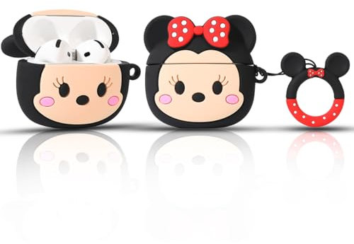 LEWOTE Compatibile con Apple AirPods 4 custodia protettiva divertente con simpatico cartone animato cover con portachiavi (Minnie Face)