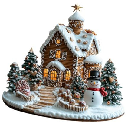 harayaa 2D Adorno de Mesa de Casa de Jengibre Navideña, Pueblo Navideño en Miniatura de Acrílico para Escritorio de Oficina