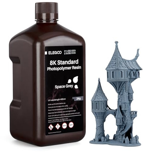 ELEGOO 8K Standard Photopolymer Resin 405nm UV-härtendes Harz Beste für Saturn 2 8K LCD 3D Drucker Space Grau 2000G