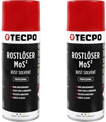 TECPO 2X Rostlöser MoS², 400ml Schmiermittel Rost Umwandler - Multifunktionsspray mit Korrosionsschutz und Kriechfähigkeit für oxidierte und verrostete Verbindungen