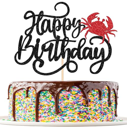 1 Stück Krebs Tortendeko Glitter Happy Birthday Cake Topper 12 Sternbild Krebs Kuchen Deko für Horoskop Astrologie Geburtstag Party Kuchen Dekoration Schwarz Rot