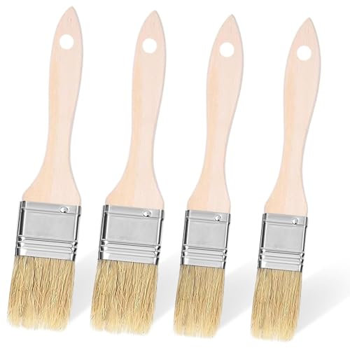 Parthan 4 Stück Set Backpinsel mit Holzgriff - Hitzebeständige Naturborsten zum Backen und Grillen, Vielseitig Einsetzbar, Lebensmittel Pinsel (1 Zoll, 2 Zoll)