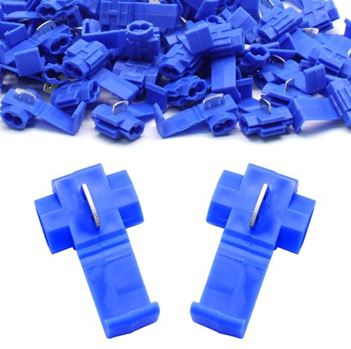 Seimneire Solderless Quick Splice Snap Wire Connector, Cold Pressed Insulated Electric Wire Lock Tap Crimp, Double Run Cable Joiner Terminal Snap Splicers- 120 Pcs Blue