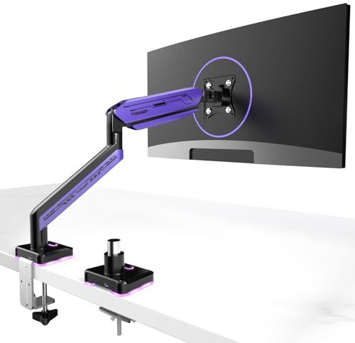 ETHU Gaming Monitor Arm for 17-42 Inch Screen up to 15kg, Full Motion Monitor Mount with Tilt Swivel and Rotation, Height Adjustable Monitors Arm Desk Mount with Two Types of Installation, Dark Purple