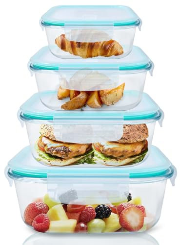 HOUSLUX Meal Prep Boxen Glasbehälter mit Deckel Glas Spülmaschinen Frischhaltedosen mit Deckel, Mikrowellen & Gefrierschrankfreundlich - Auslaufsicher (Olivgrün, 320+520+800+1200ml)