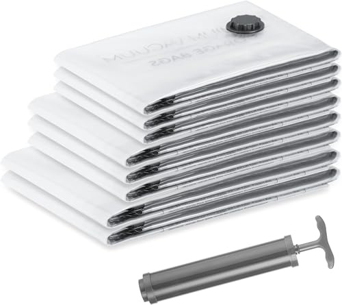SilverRack Bolsas de vacío XL Jumbo para ropa y edredones [8 unidades] – Incluye bomba de mano y etiquetas en (3 x 50 x 70 cm/3 x 60 x 80 cm/2 x 80 x 100 cm) – Bolsas de envasado al vacío para