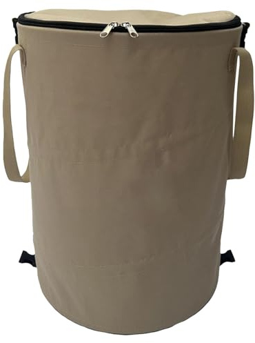 Beige 34 x 40 cm 37 l Poubelle de camping portable en tissu Oxford 600D pliable Sac de jardin avec fermeture éclair pour camping-car, festival, jardin, robuste