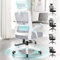 ELFORDSON Home Office Chair with Flip-up Armrests Headrest, Ergonomic Desk Chairs Swivel with Built-in Lumbar Support, Computer Gaming Mesh Chair, White and Grey