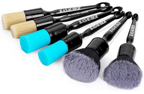 Kasauber 6X Auto Detailing Reinigung Pinsel Set, Premium Detail Bürsten Reinigungspinsel Brush zum Schonend Reinigen Autopflege für Car Motor Rädern Felgen Leder Innenraum Außenraum