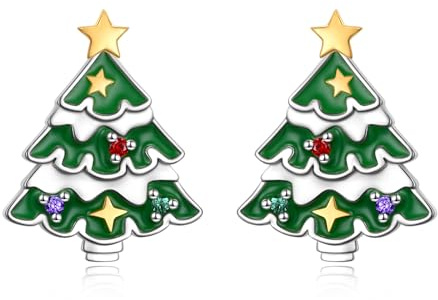 HOOHWE Schneeflocke Schneemann Weihnachten Schmuck für Damen 925 Sterling Silber Weihnachts Ohrringe und Kette mit Anhänger Weihnachten Geschenke für Frauen