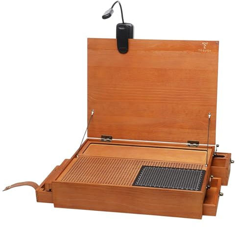 F Fityle Hobby Work Table for Model Building Portable Folding Workstation with LED Light Cutting Mat & Tool Drawer All-in-One Craft Organizer for DIY Assembly Projects
