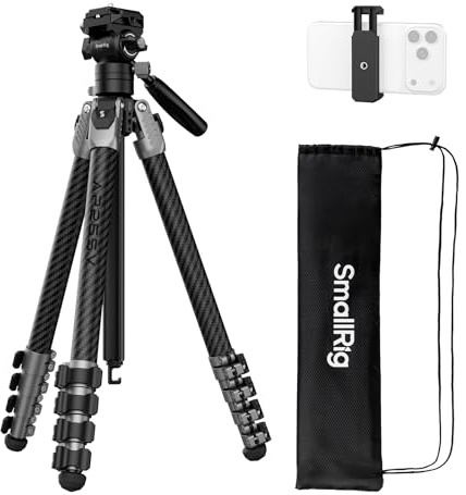SMALLRIG 63 Portable Travel Tripod for iPhone and Camera, 160cm Carbon Fiber Video Tripod Stand with Compact Size 52cm/ 20.5 but 3kg Playload Fluid Head for Outdoor Photography AP255Pro - 5477