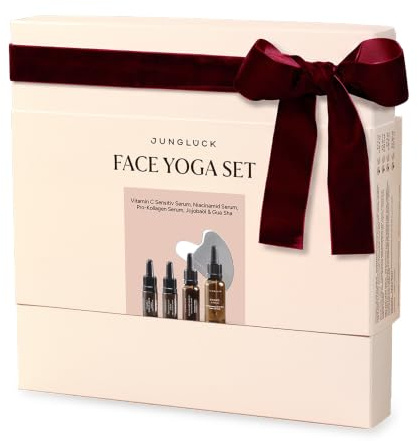 JUNGLÜCK IN A BOX Face Yoga Set - Geschenkset für Frauen | Gua Sha Set für strahlende Haut und Entspannung – Intensiv pflegende Seren & Jojobaöl für dein Gua Sha Ritual