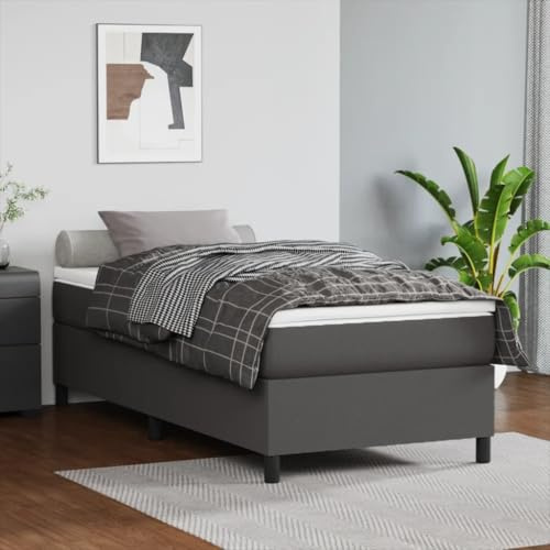 GeenYuu Boxspringbett mit Matratze, Grau, 90x200 cm, Kunstleder, Taschenfederkern, mittelfeste Unterstützung, für erholsamen Schlaf im Schlafzimmer