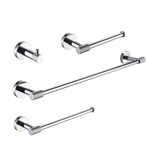 Ensemble d'accessoires de salle de bain en chrome brossé, support mural pour essuie-mains, rouleau de papier toilette et crochet pour peignoir, ensemble élégant de 4 pièces