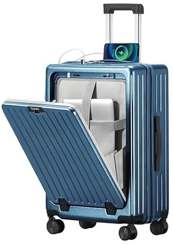 EIEAWEPLI Carry On Luggage with Laptop Compartment, Hard Sided Luggage with Spinner Wheels, Travel Suitcase with USB Port Cup Holder for Woman Man (Blue, 24in)