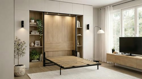 Wallbedking Letto a Scomparsa Morphy Classic - Sistema multifunzionale modulare SizeFlex & TypeFlex, letto a scomparsa salvaspazio ed estensibile con moduli divano (140x190 cm, Verticale)