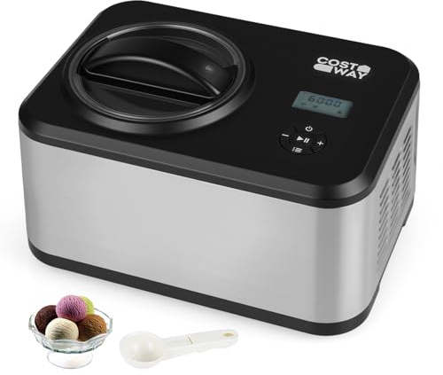 COSTWAY Máquina de Helados 1,5 L, Heladera de Acero Inoxidable Casera con Compresor Integrado, 4 Modos, Pantalla LCD, Función Temporizador, Máquina para Hacer Helado Gelato Sorbete Yogur para Hogar