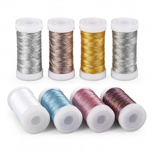 INNAL 8 Rotoli di Filo per Collane Uncinetto da 400m per Creare Bracciali | Filo Sottile Glitterato 0,4mm x 50m/Rotolo Fili di Seta per Lavori Manuali Filato Gioiello (8 Colori)