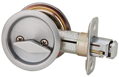 Kwikset 335 26D RND PCKT DR LCK Round Bed/Bath Pocket Door Lock in Satin Chrome, locking lever design might differ