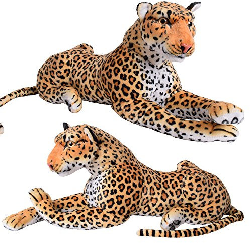 TE-Trend Leopard Kuscheltier XXL Plüschtier Stofftier liegend Design Deko Raubkatze Großkatze Spielzeug 80cm Mehrfarbig