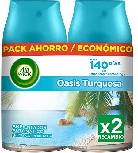 Air Wick Freshmatic, Recambios de Ambientador Spray Automático, Esencia para Casa con Aroma a Oasis Turquesa, Pack de 2