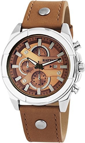 Raptor Herren-Uhr im Chrono-Look mit genietetem Armband braun analog Datumsanzeige 26cm 48mm 24cm