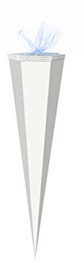 Bastel Schultüte / Länge: 85cm / eckig / Farbe: weiß mit blauen Tüllverschluss