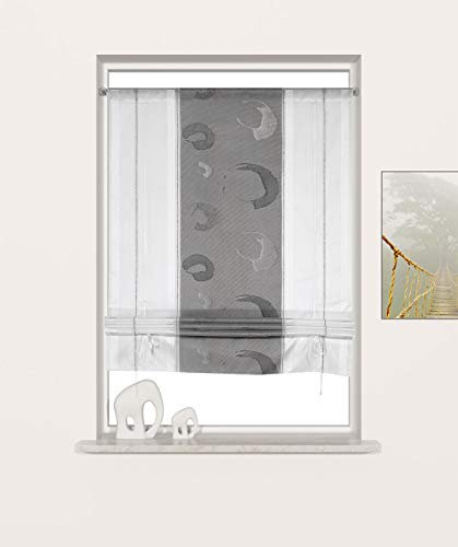 Bändchenrollo grau silberfarben längs gestreift Scheibengardine