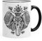 Autiga Tasse Mandala Elefant Zentangle Teetasse mit farbigem Henkel und Kante schwarz Unisize
