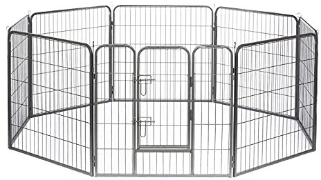 lionto Freigehege für Welpen & Kleintiere aus robustem Metall, 80x60 cm, erweiterbares Welpengitter für Wohnung, Hundezaun für den Garten inkl. Tür mit Verriegelung, witterungsbeständig, 8 Elemente
