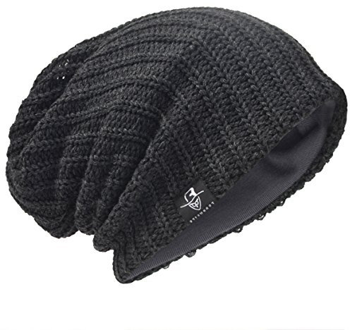 Herren Übergröße Beanie Slouch Schädel Kappe Stricken Winter Strickmütze B08 (019-Grau)