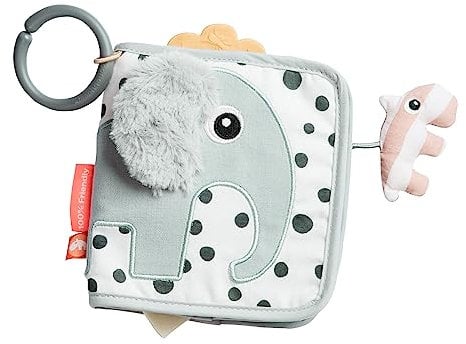 Done by Deer Activity Buch Elphee Grau - Baby Stoffbuch für sensorische Erkundung und visuelle Stimulation - Kontrastbuch für Neugeborene Babys mit beißring - Aktivitätsspielzeug Baby ab 3 Monaten