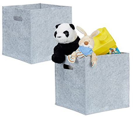 2er Set quadratische Filzkörbe, faltbar, mit 2 Trageöffnungen, schicke Regalkörbe, H x B x T: 30 x 30 x 30 cm, grau