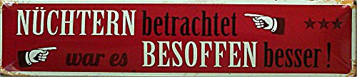 Blechwaren Fabrik Braunschweig GmbH NÜCHTERN BETRACHTET WAR ES BESOFFEN Besser ! Straßenschild Magnet aus Blech 16x3,5 cm STR-M 53