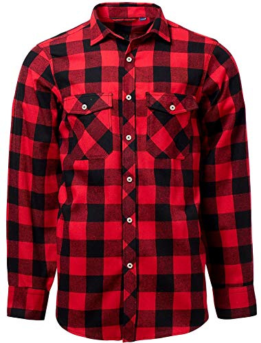 J.VER Herren Hemd Kariertes Freizeithemd Normale Passform Lange Ärmel Flanellhemden, Rot&schwarz 5XL