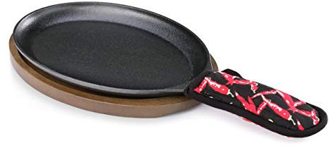 New Star Foodservice 1028614 Commerical Grade Cast Iron Fajita Set, Sizzling Skillet, Japanese Steak Plate