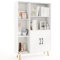 COSTWAY Wooden Bookcase, Free Standing Sideboard Storage Cabinet with 5 Open Compartments and Double Doors, Tall Bookshelf Display Organiser Unit for Living Room Dinning Bedroom Hallway