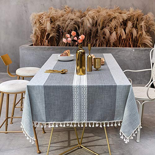 Tischdecke Abwaschbar Baumwolle Leinen Tischtuch Rechteckig Tisch Decke Waschbare Tafeldecke 140x220 cm für Home Küche Speisetisch Dekoration