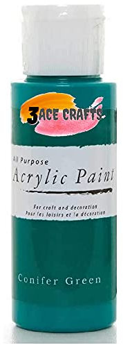 3 Ace Crafts Pack of 1 – Conifer Green - Acrylic Paint 59ml Craft Decoration Kids, Garden Furniture Ornament, Outdoor Wood Paint, Air Drying, Modelling Clay Palette, Plastic, Canvas Board, Paper