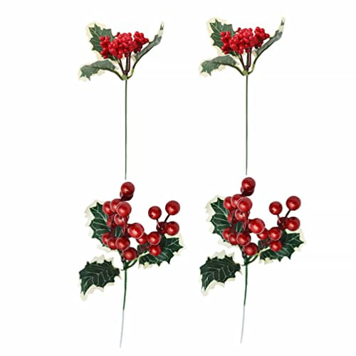 Wakauto Rote Beeren Zweige mit den künstlichen Christrosen und Wachholder Zum Dekorieren Weihnachtlichem Strauß binden, Künstliche Beeren Fake Mini Holly Berries Simulation Dekorative Früchte