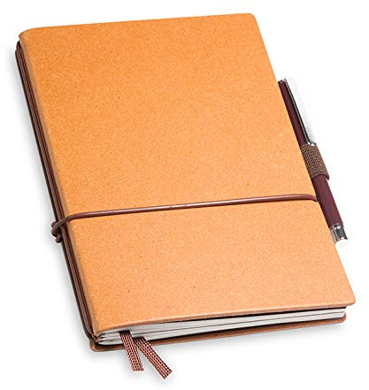 A6 revolutionäres X17-Notizbuch! Recyceltes Leder braunnatur, mit Geschenkbox; Innen: 2x Notizen(blanko, kariert), Stifthalter, Doppeltasche, Mini Stift; austauschbar, Made in Germany