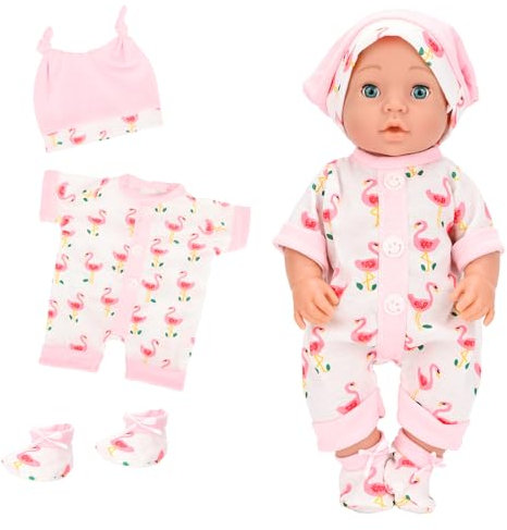 Miunana Abito Stampa Fenicottero + Cappello Per 14 - 18 Pollici 35 CM - 46 CM New Born Baby Dolls Bambola Bebé E Altre Bambole, Bambolotti JC Toys, Manhattan Toy e Plus Nenuco (NON INCLUDE BAMBOLA)
