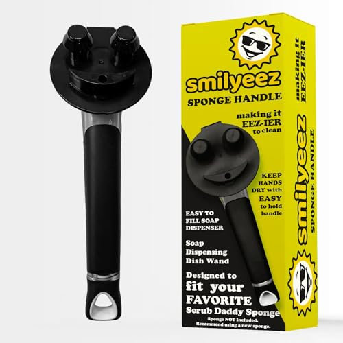 Smilyeez Seifenspendergriff mit lächelndem Schwamm, Griff für Scrub Daddy Schwamm, Schwarz